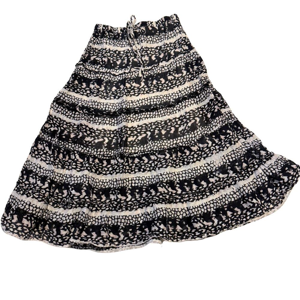 Girls Boho Maxi Skirt Black & White Tiered Pull-On Skirt Size M (8/10)